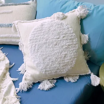 

45x45cm Plain white Moroccan handmade cushion cover tufted plush waist pillow cover homestay pillow case backrest
