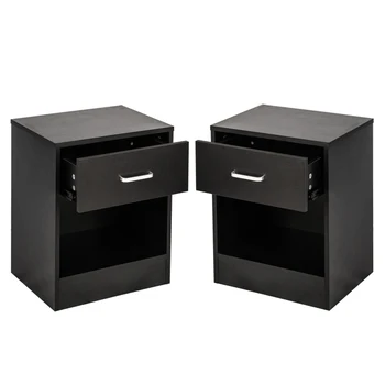 

2pcs Night Stands with Drawer Black