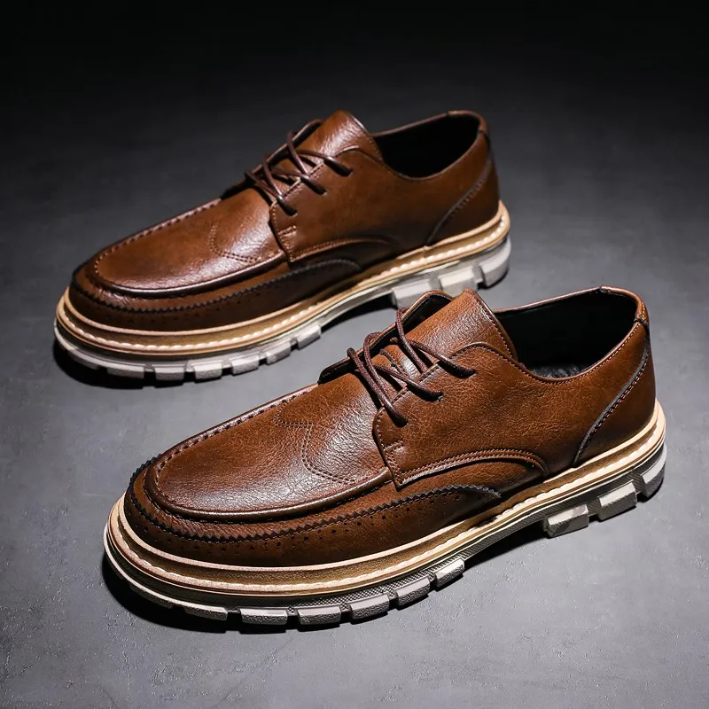 

Men Oxfords Leather Shoes British Black Brown Shoes Handmade Comfortable Formal Dress Men Flats Lace-Up Bullock 39-44 *TD939