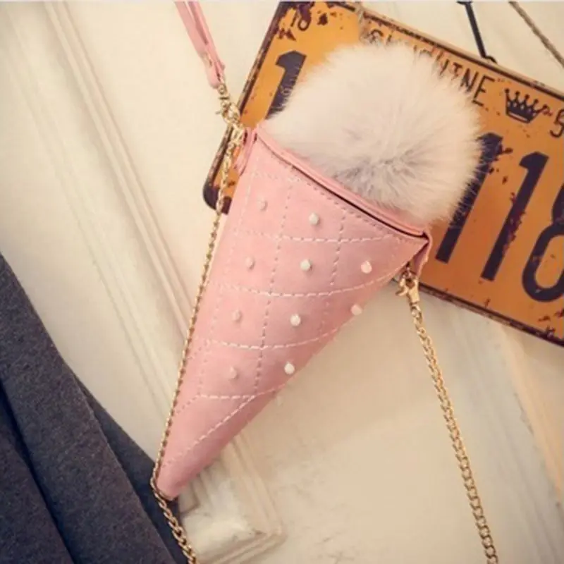 

ABZC-Fashion Cute Ice Cream Cone Ladies Hand Bags Candy Color Woman Bags Mini Coin Bag Girl Tapered Crossbody Bag for phone-Pink