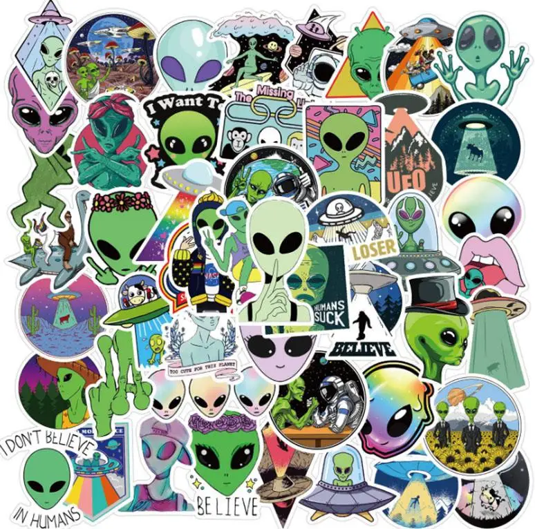 

10/30/50pcs Alien Ufo Graffiti Waterproof Pencil Cases Skateboard Travel Glasses Cups Laptop Luggage Classic Stickers