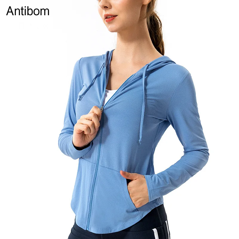 Antibom Sports Women's Jacket Fitness Yoga Coat Hoodies Zipper Long Sleeve Running Athletic Top Quick Dry Slim Gym Sweatshirts
