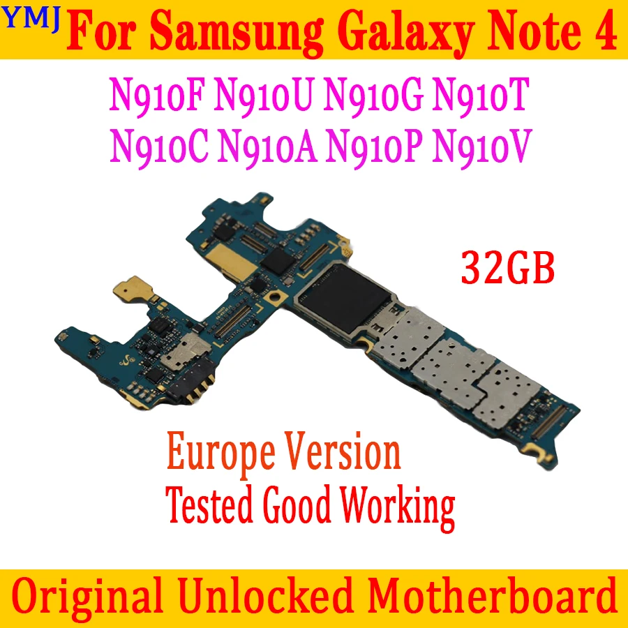 32gb Original Unlocked for Samsung Galaxy Note 4 motherboard N910A N910U Motherboard Europe Version N910F Board | Мобильные телефоны