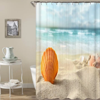 

3d Shower Curtain High Quality Sea Beach Shell Printed Shower Curtains Bath Screen Waterproof Products Bathroom Decor With Hooks