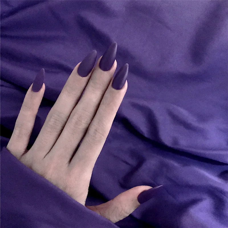 24pcs Set Matte Stiletto Fake Nails European Dark Purple Full Finished Girls Nail Art Decoration Tips Artificial False Nails Aliexpress The sun has appeared, the flowers are starting to come out of the ground and a feeling of gaiety is settling in the spirits. aliexpress