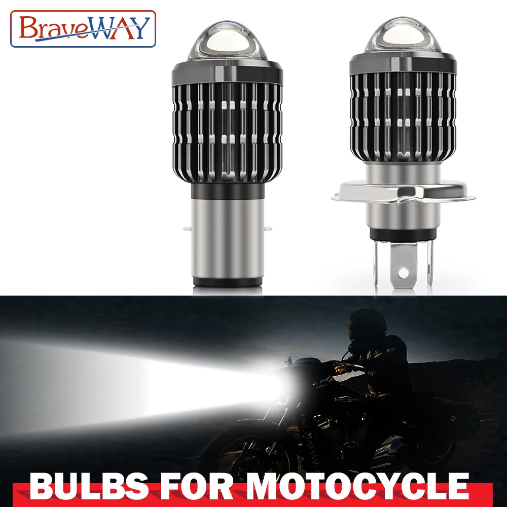 BraveWay 1 шт. мотоцикл светодиодные фары H4 H6/BA20D Светодиодная лампа объектив Moto 6000LM
