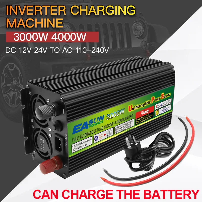 Inverter 3000W 4000W Inverter Per Auto A Onda Sinusoidale Dc 12V 24V A Ac 220V 5V Convertitore Di Tensione Di Ricarica Trifase Con Ventola Intelligent