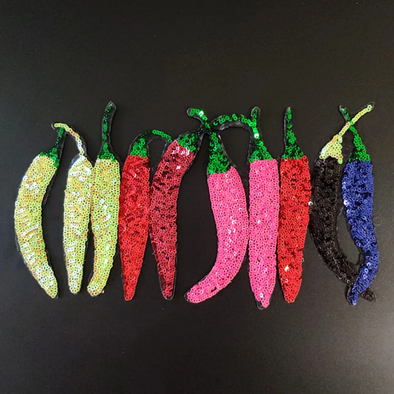 

26CM Chili Patch Diy Clothes Stickers Color Sequins Large Biker Badge Iron On Patches For Clothing Strange Things Christmas Gift