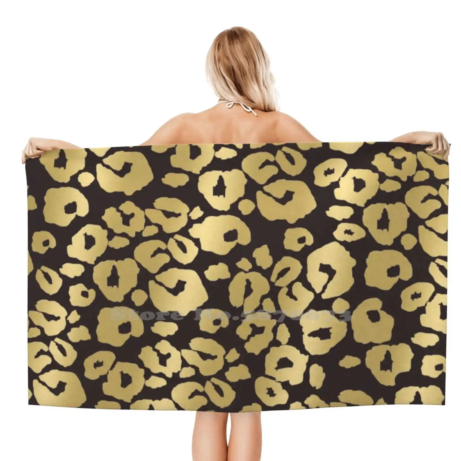 My Jaguar Leopard Print By Airam Gold Golden Glamour Touch Dark Chocolate Brown Asciugamano Da Bagno Grande Telo Da Mare Coperta Per La Protezione Sol