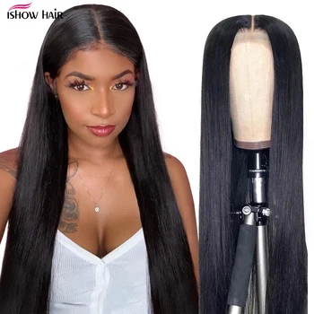 

Ishow HD Transparent Lace Front Human Hair Wigs Middle Part Straight Lace Front Wigs Brazilian Human Hair Wig for Black Women
