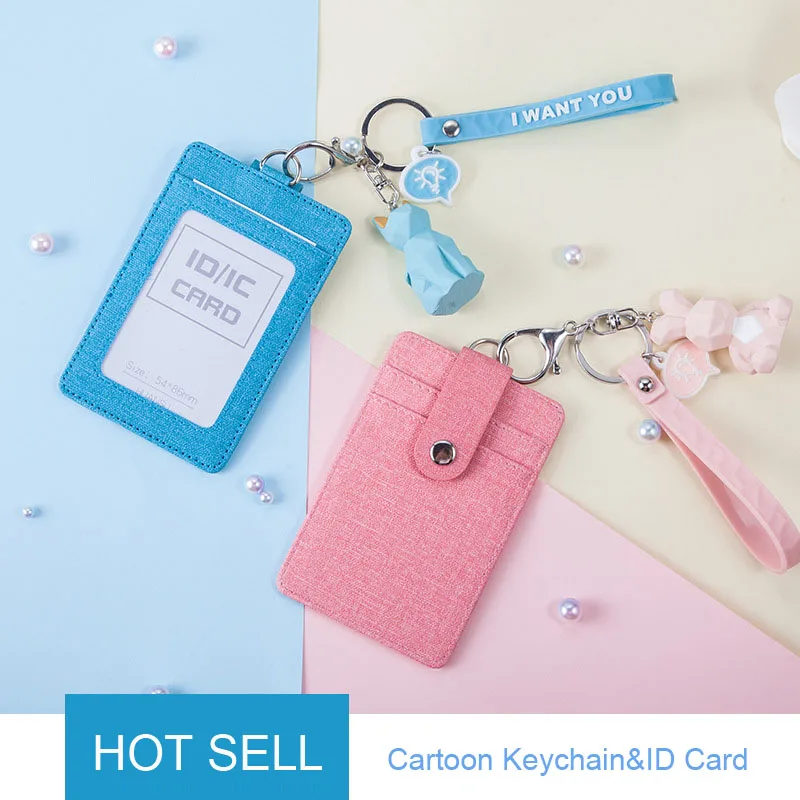 Hot Sell Cartoon Cute Pu Id Card With Keychain Pendant Student Campus Access Badge Card (Standard Size)