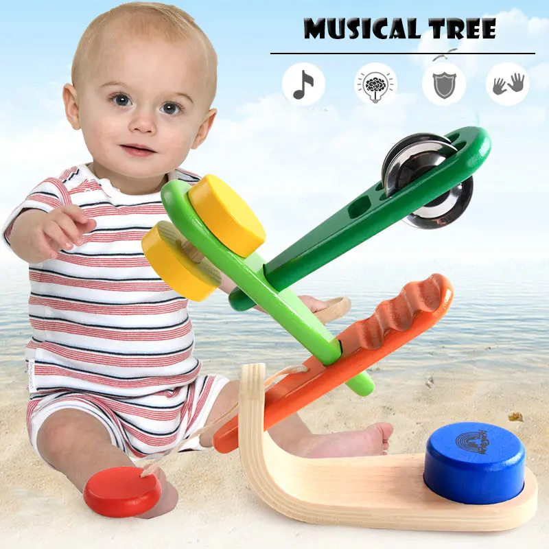 Toddlers Rattle set Musical Instrument Percussion Infant 4pcs Kids Wooden tree Wood rattle baby toys 0-24 months | Игрушки и хобби