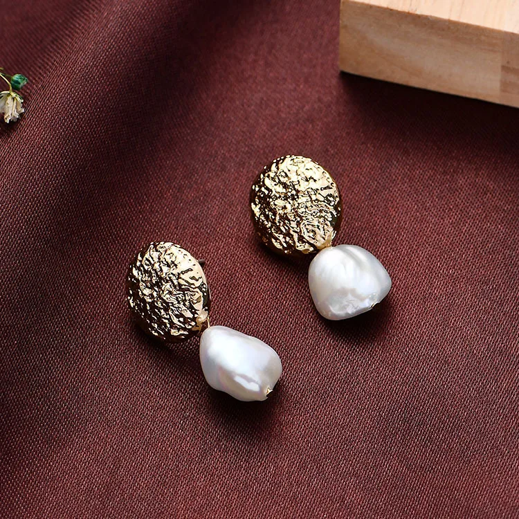 ZAFresh Real 14K Gold Pated Natural Freshwater Pearl Earrings For Women Geometric Fashion Female Temperament Joker | Украшения и