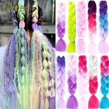 DIFEI, 24 дюйма, большие синтетические косы, волосы, 100 г/упак., волосы, розовые, голубые, длинные плетеные волосы для наращивания, вязанные волосы