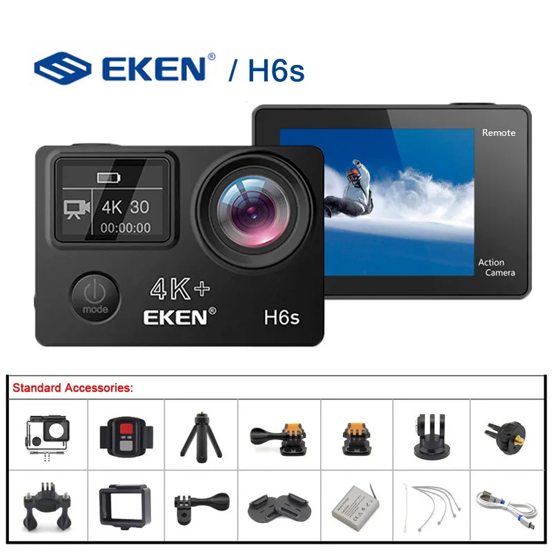 Cámara de Acción para youtube Ultra HD, con chip Ambarella A12, 4k/30fps, 1080p/60fps EIS, 30M, deportiva, impermeable, de EKEN H6S
