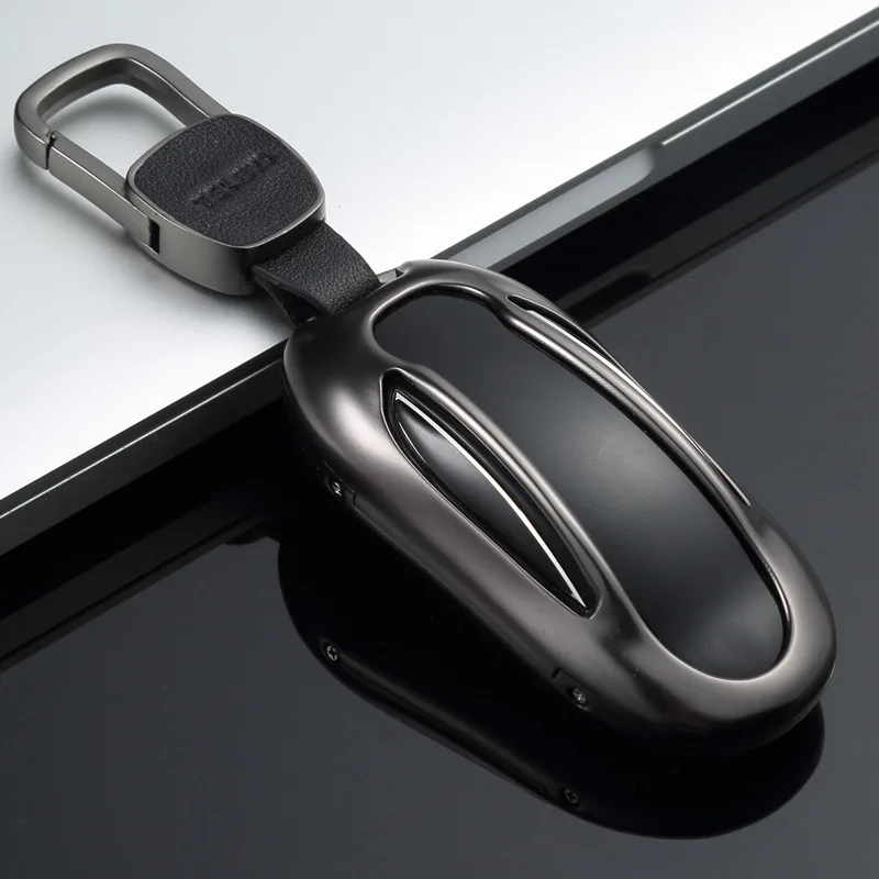 Tesla Car Key Case Cover w/ Aluminum Belt Protector