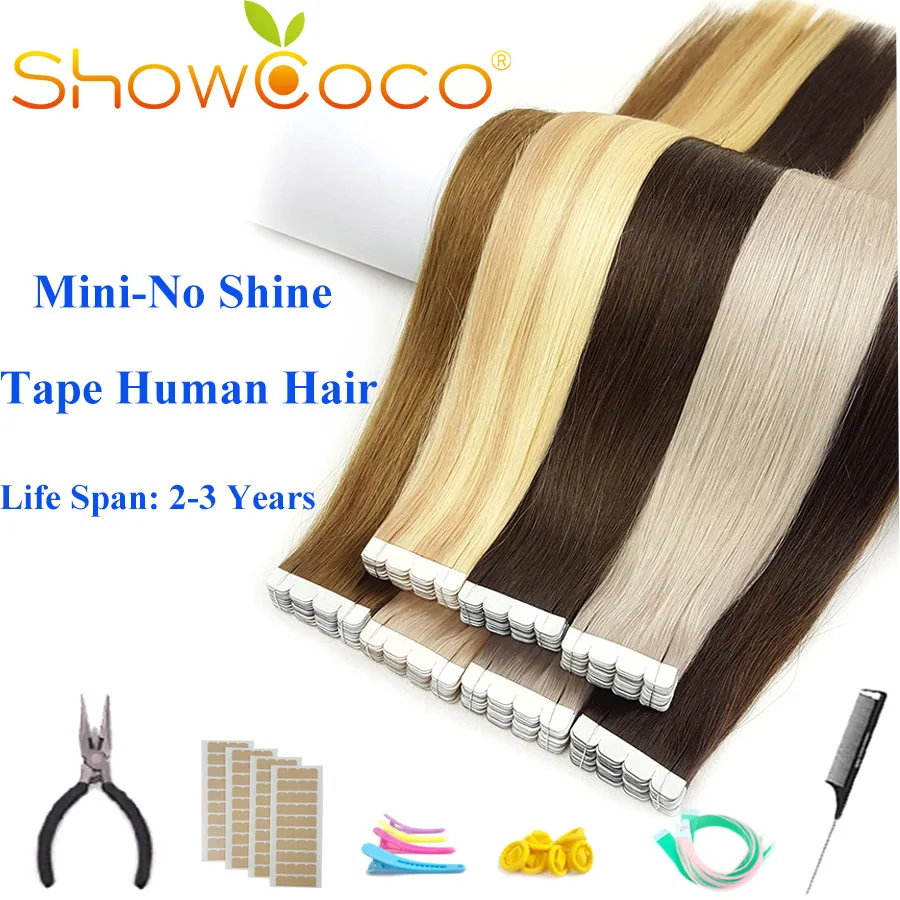 ShowCoco мини человеческие волосы для наращивания на ленте натуральные 2 3 лет