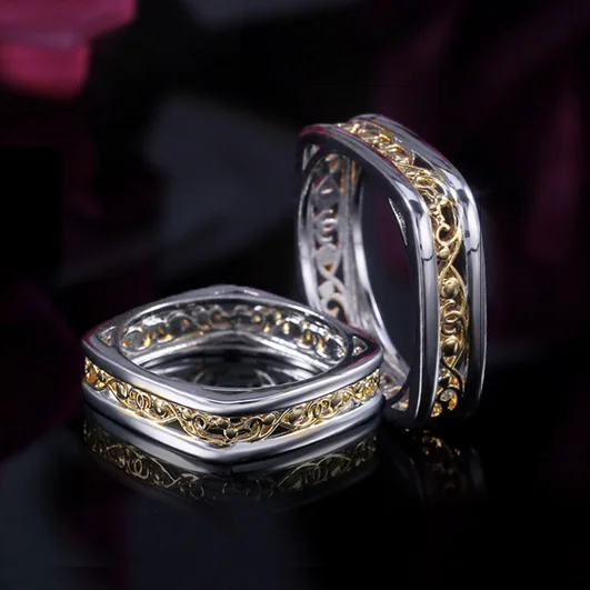 

Huitan Fashion New Gothic Women Midi Ring Luxury Two Tone Hollow Out Pattern Geometric Finger Rings Personality Cool Gadget Ring