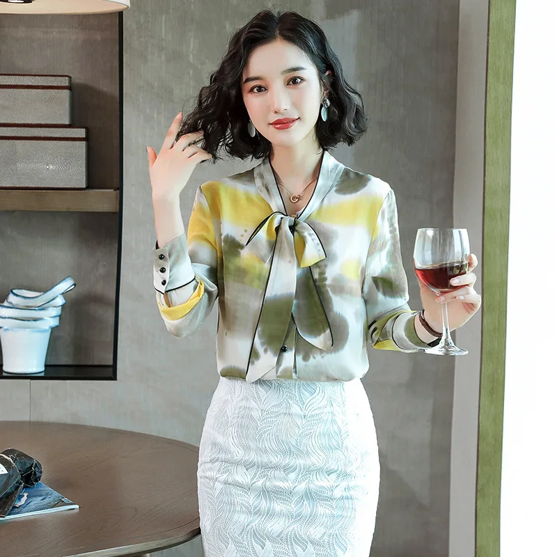 New Fashion Mulberry Silk Blouse Autumn Female Natural Silk Shirt Long-sleeved Mulberry Silk Fall Blouse#11261