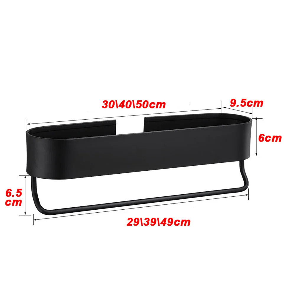 Ceny Czarna półka łazienkowa 30 50cm długość ściana kuchenna półki prysznic kosz do przechowywania Rack wieszak na ręczniki wieszaki akcesoria łazienkowe
