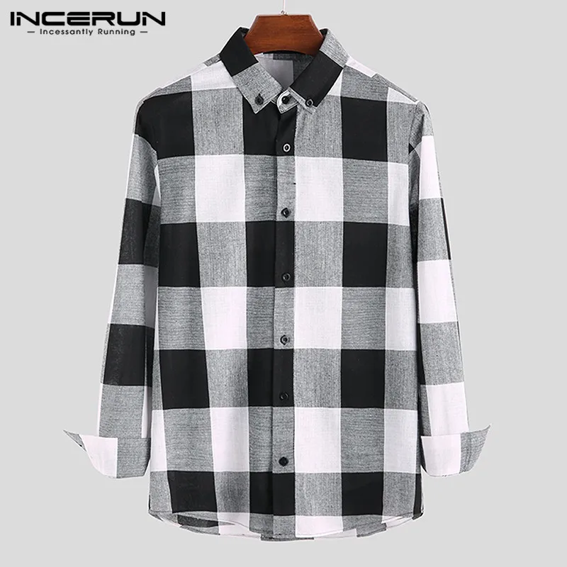 INCERUN Fashion Plaid Men Shirt Casual Long Sleeve Lapel Blouse Fitness Chic Brand Streetwear Shirts Men Camisa Masculina S-5XL INCERUN Fashion Plaid Men Shirt Casual Long Sleeve Lapel Blouse Fitness Chic Brand Streetwear Shirts Men Camisa Masculina S-5XL