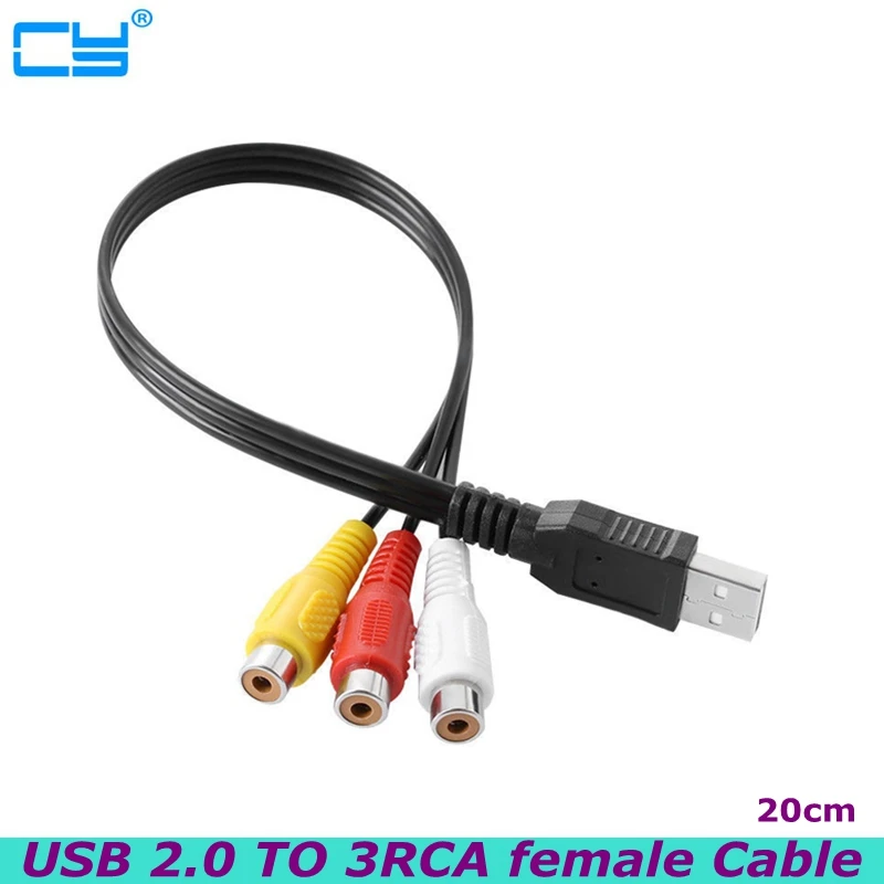 20Cm Usb 2.0 Maschio A 3 Rca Femmina Adattatore Convertitore Audio Video Av A/V Cavo Per Hdtv Tv Monitor Dv Lotus Cable