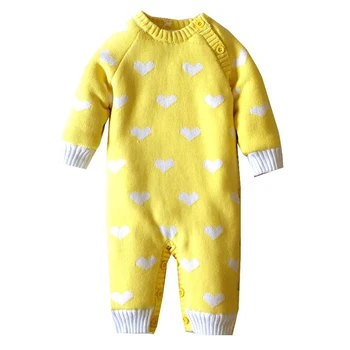 

Thick Warm Infant Baby Rompers Winter Clothes Newborn Baby Yellow Boy Girl Knitted Sweater Jumpsuit Hooded Kid Toddler Outerwear