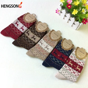 

5 Pairs/Pack Christmas Golden Fawn Rabbit Deer Wool Socks Autumn Winter To Keep Warm Female Women Socks Christmas Gifts 968187