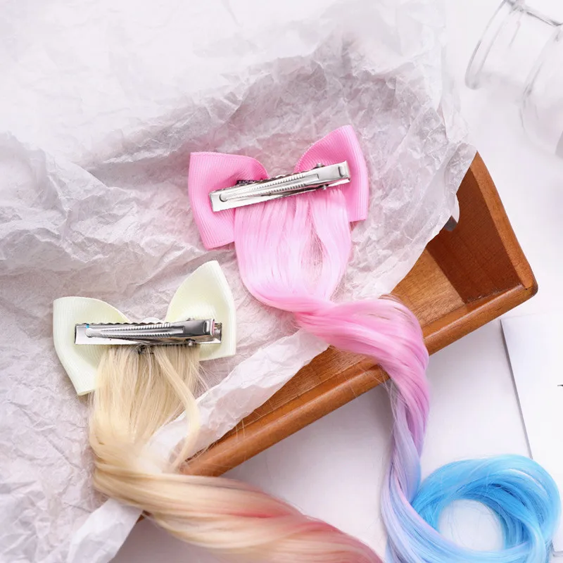Аксессуары для волос, градиентные цветные заколки для волос с бантом для девочек, радужные блестящие крылья, банты для волос, детские длинные заколки для парика принцессы
