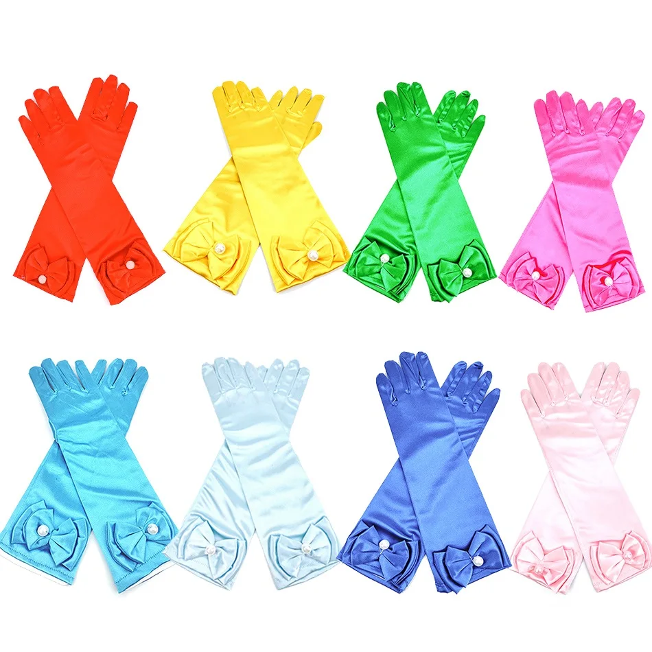 Children Gloves 29*8 cm 11 Colors Long Finger Gloves Blue Pink Yellow Green Princess Accessories Children Elsa Party Costume