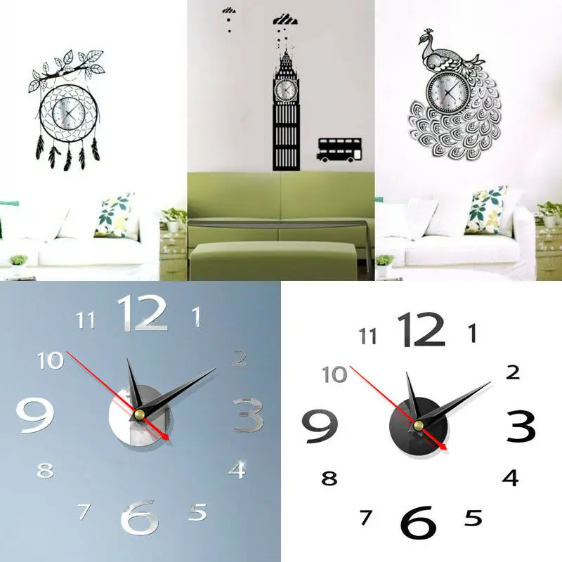 1 шт. 3D DIY настенные часы домашнее Современное украшение хрустальное зеркало виниловая художественная наклейка