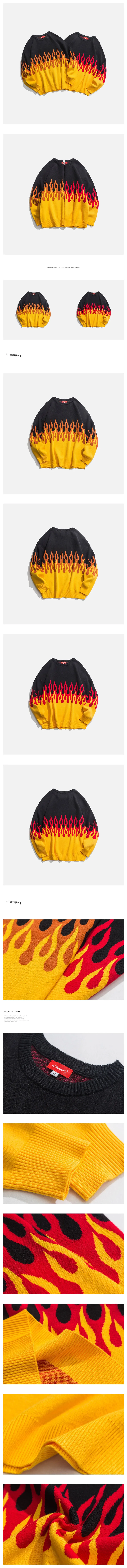 Хип-Хоп Уличная Мужская пожарная свитер винтажные крутые топы наряды пламя Crewneck