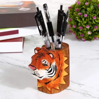 

Kids Gift Scale Ruler Stationery Hand Carved Wooden Pen Holder Desktop Organizer Home Office Table Decor School Space Saving