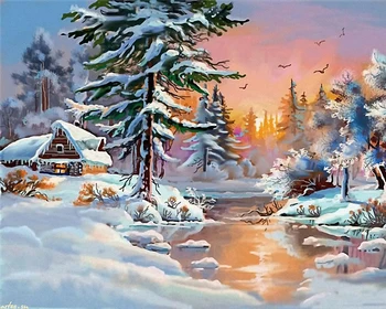 

Snowing style Embroidery Counted Cross Stitch Kits Needlework - Crafts 14 ct DMC Color DIY Arts A3258 scenery tree snow