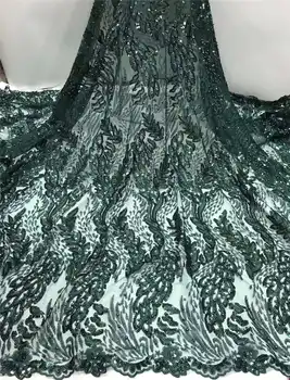 

Latest African French Green Lace Fabric High Quality African Tulle Lace Fabric For Wedding Nigerian sequins Lace Fabric XSA06