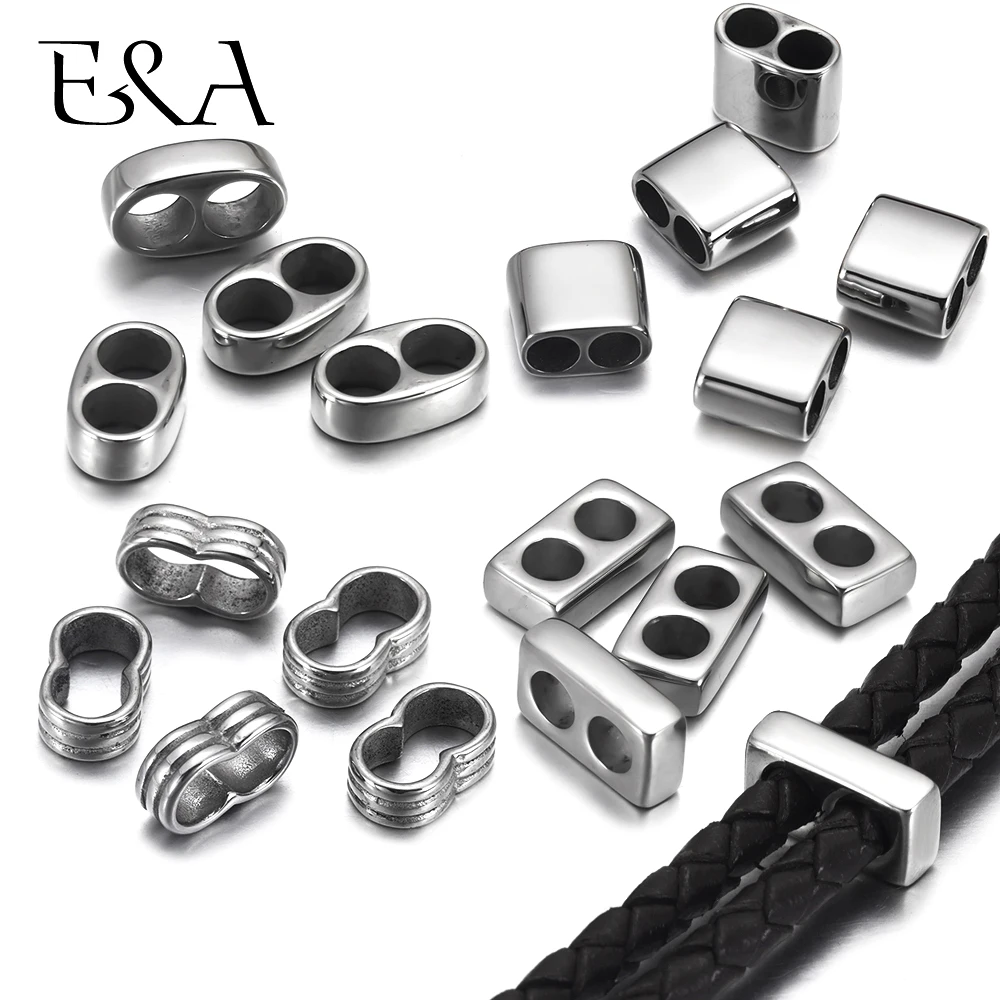 

10pcs Double Hole Beads Fit 3mm-6mm Round Leather Bracelet Two Hole Spacer DIY Jewelry Making Stainless Steel Metal Accessories
