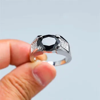 

Male Female Black Crystal Stone Ring Luxury White Zircon Wedding Rings For Women Charm Bridal Big Oval Engagement Ring