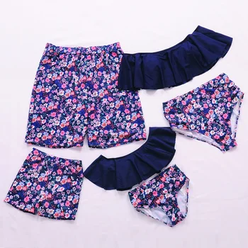 

Sand Beach Swimwear Family Matching Clothes Mother Daughter Swimsuits Mommy Dad and Me Outfits Look Father Son Swimming Trunks