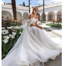 

Verngo Simple A Line Organza Wedding Dresses Off Shoulder Sleeves Sweep Train Bridal Gowns Lace Up Back 2022 Vestido de novia