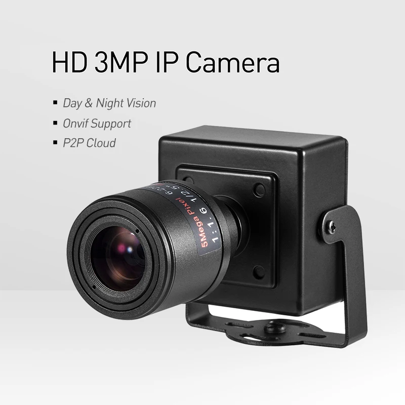 IP камера POE H.265 3 Мп 1296P / 1080P 6 22 мм Компактная ручная стандартная видеонаблюдения в