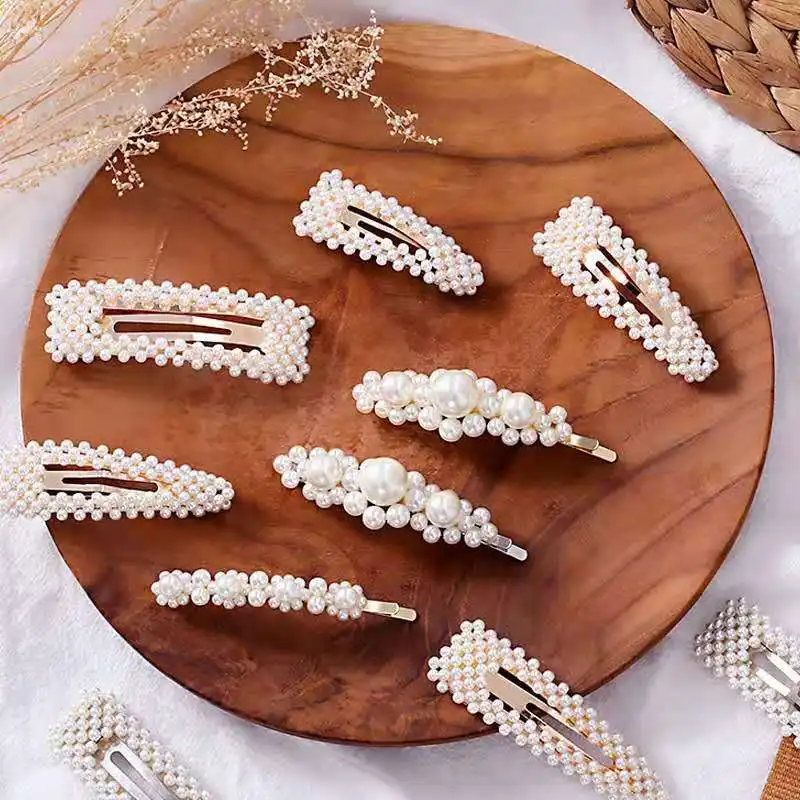 1SET Minimalist Metal Geometric Gold Hairpin Hair Accessories Imitiation Pearl Hair Clips for Women Girls Hair 5