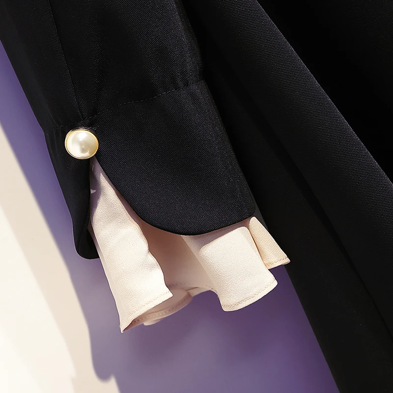 Ceny L 4XL Plus rozmiar kobiety elegancka sukienka trapezowa jesień 2019 modna kokardka kołnierz z długim rękawem perłowe guziki luźne sukienki damskie na co dzień