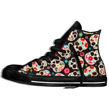 

2019 Hot Fashion Printing hIgh top Sneakers Colourful Sugar Skulls Unisex Lightweight Casual Shoes