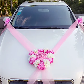 

Artificial Silk Lightweight Centerpiece Festive Wreath Party Decoration Fake Rose Wedding Car Flower Heart Shape Easy Install