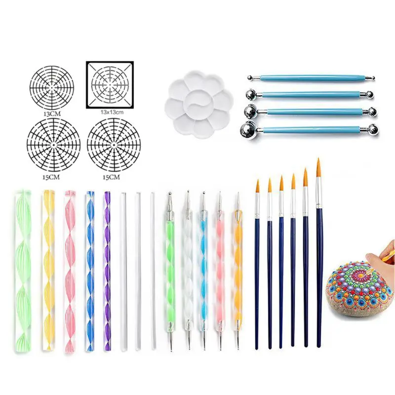 Mandala Dotting Stencil Tools Rock Painting Kit Ball Stylus Dotting Tools Include Stencil, Paint Tray (17 Pack), Other