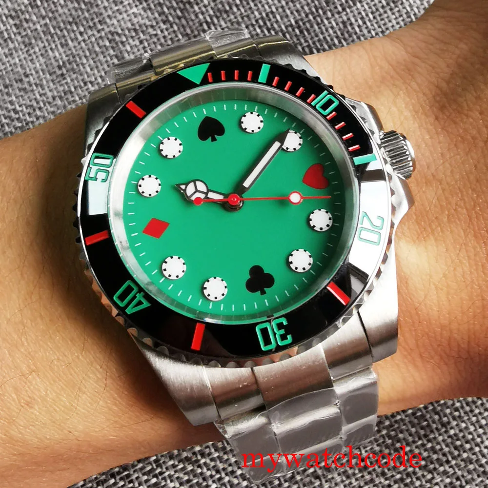 Tandorio Brand Green Sterile Dial Men's Automatic Watch Sapphire Glass MIYOTA 8215 Movement Oyster Bracelet Poker Pattern Marks afbeelding