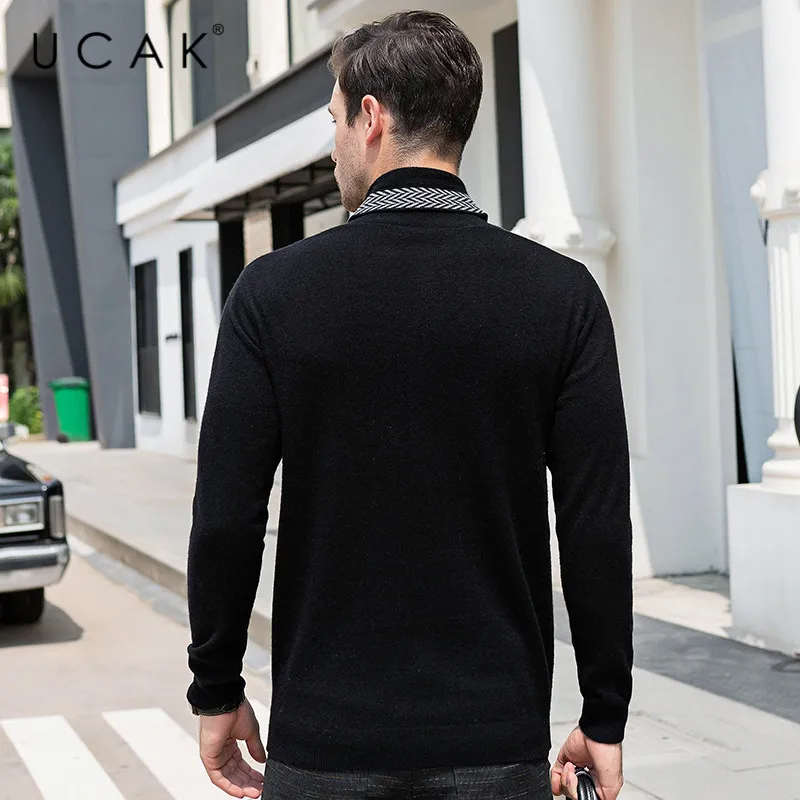 Low Price UCAK Brand Sweater Male 2019 Winter Pull Homme Marque Pure Merino Wool Warm Clothing Casual Fashion Cashmere Sweaters Men U3083