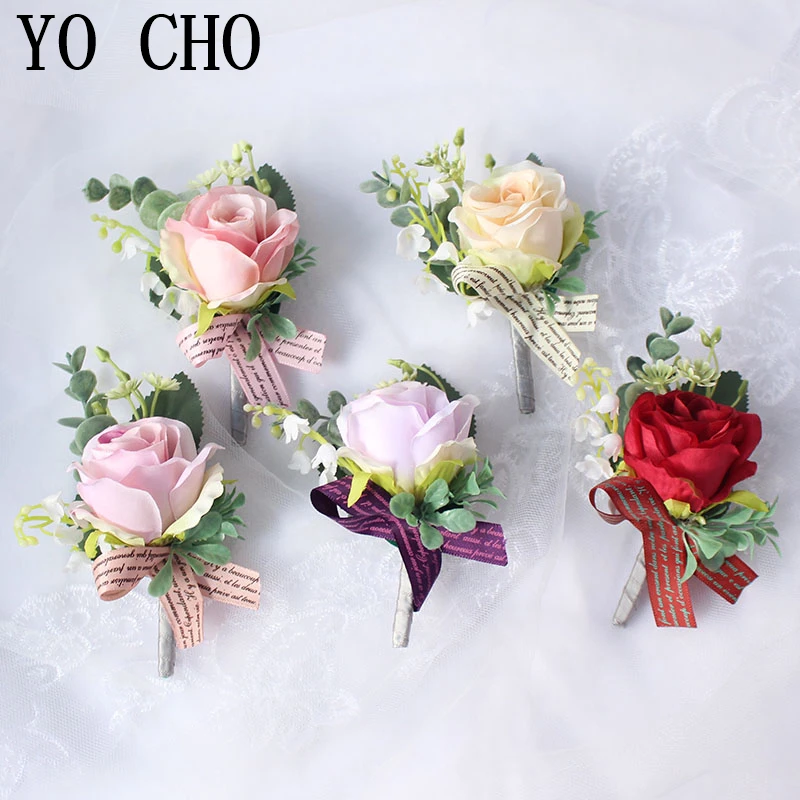 wedding wrist corsages boutonnieres bridal groom marriage pink red roses flower (4)
