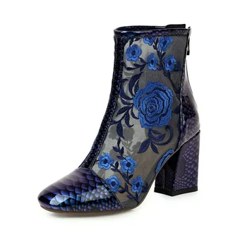 

2020 Women embroider summer thick high heels Boots Gladiator square Toe ladies party club wedding Shoes large size 41 42 43