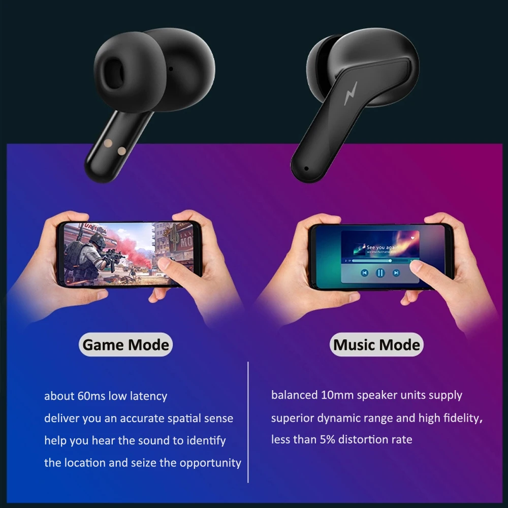 Gaming Wireless Headphones Music Bluetooth Earbuds Headset with Charging Case Mic Call Noise Cancelling Cellphone Game Earphones